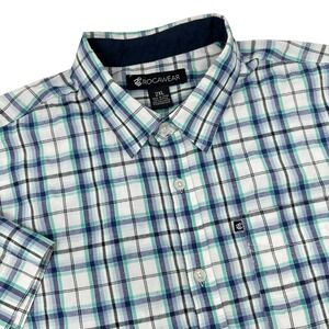 ROCAWEAR Vintage Blue Green Plaid Button Up Short Sleeve Casual Shirt 2XL XXL